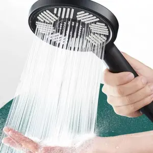 Premium 13CM Round Black Large Panel Handheld Shower Head Set, 3 Adjustable Spray Modes High Pressure Rainfall Spa Nozzle, Easy Install Replacement Bathroom Faucet Accessory