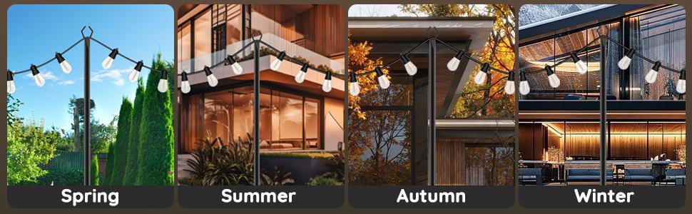 8Ft String Light Poles 4 Pack,Light Poles for Outside Lights,Outdoor with Fence Brackets Hanging Lights,Metal Stand Deck Patio Backyard