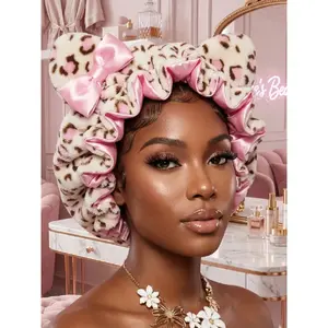 Luxury Satin-Lined Teddy Light Pink Material Hair Bonnet, light pink Adjustable Plush Blush Pink Hair Accessory for Women, Heatless Haircare Essential, Ideal Gift for Salon Use