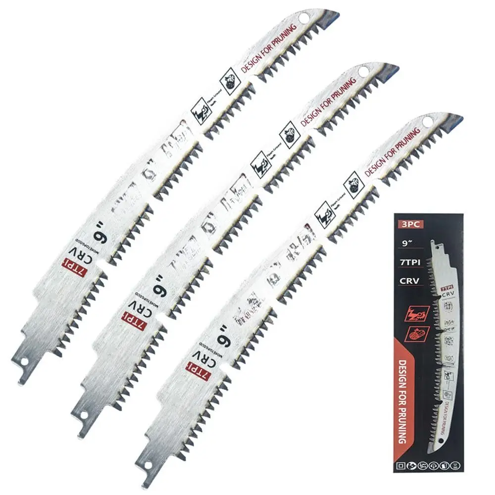 9 Inch Arc Curved Reciprocating   with Chipconveyor Design, 7TPI   with Arc   Pruning   for Tree Trimming,  ,3-Pack