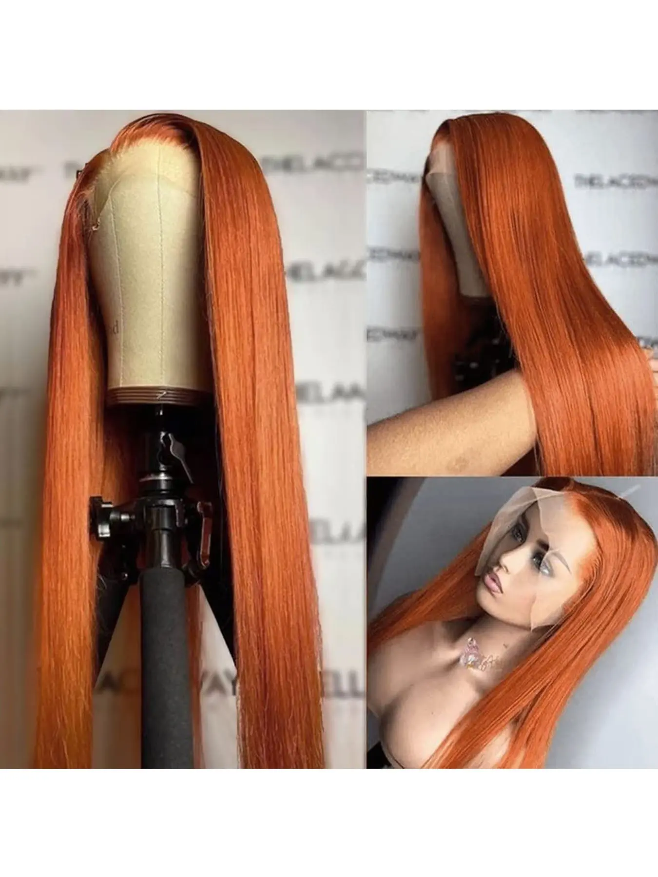 [Super Deal] Long 30 inch Ginger Orange Straight Heat Resistant Synthetic Fiber Lace Front Wig Glueless 13x4 Lace Front Wig Ginger Pre Plucked 200% Density Hd Lace Wig With Baby Hair Colorful Wigs For Women
