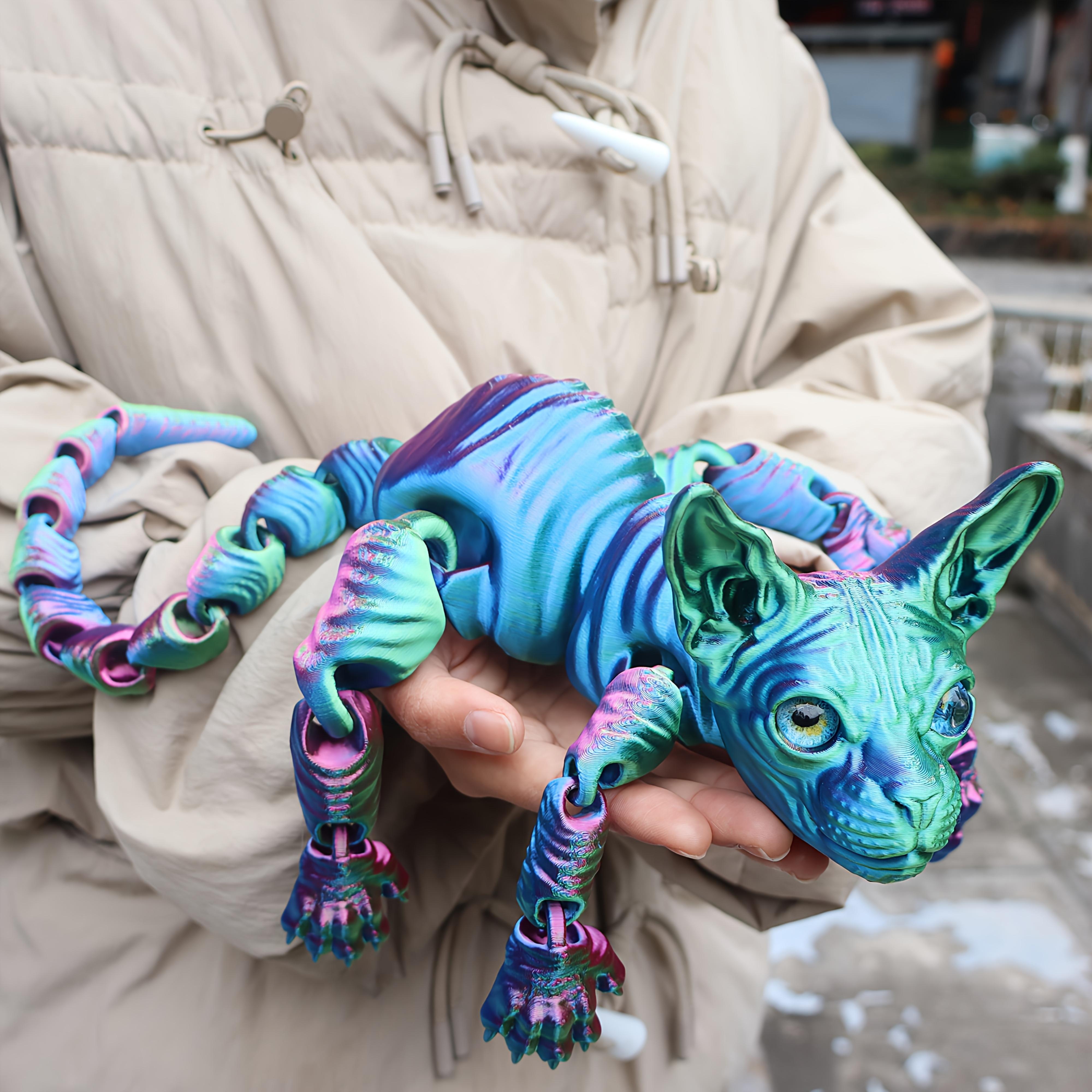 3pcs Large 3D Printed Cat, 19.96 Inches and 9.06 Inches,Hairless Cat ,ADHD, 3D Printed Sphynx  Cats With Flexible Articulated Joints, Stress Relief Toys For Adults, 3D Printed Animals,Perfect boys christmas gifts party decoration gifts men Movable Desktop