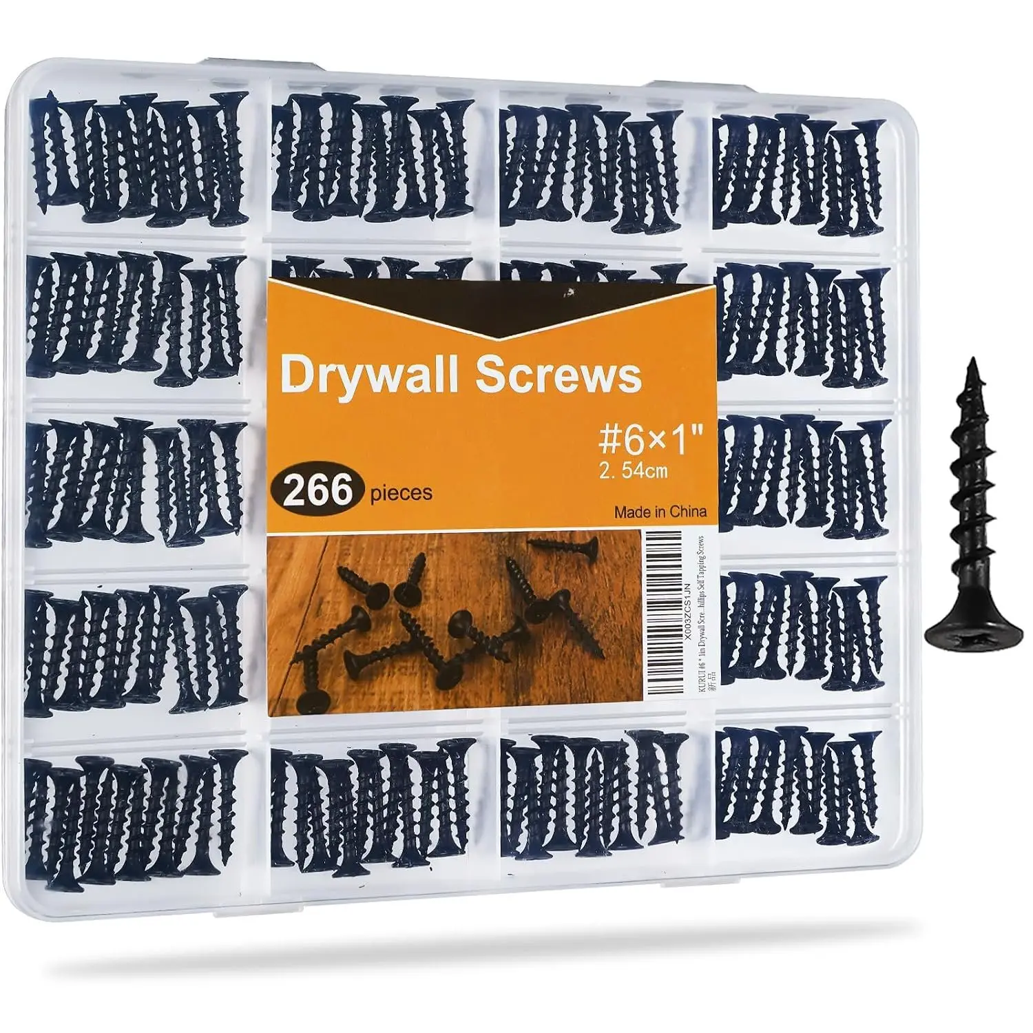 #6 * 1in Drywall Screws, Dry Wall Screws for Drywall , 266 count Coarse Thread Sheetrock Screws - Black Bugle- Phillips Self Tapping  Screws