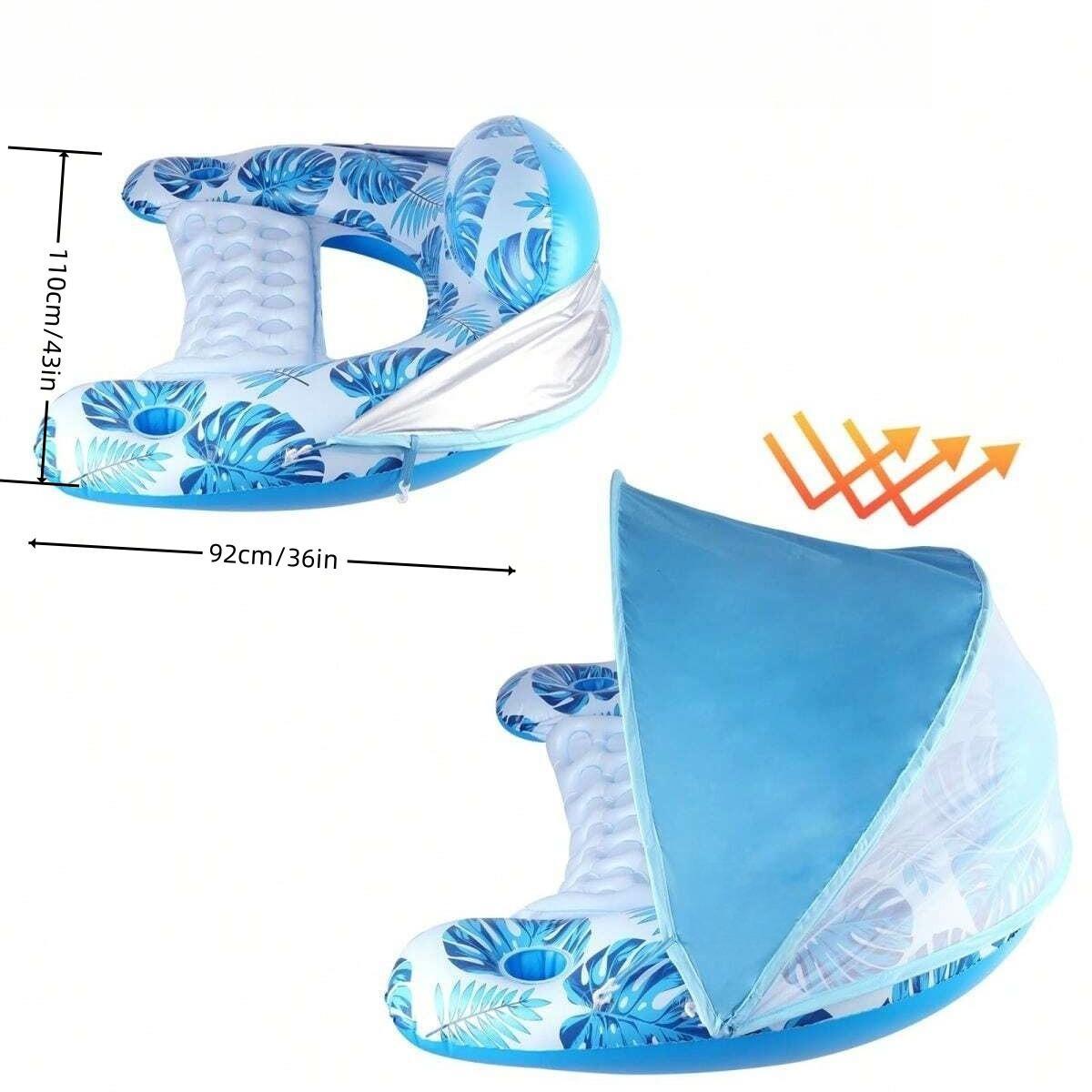 Inflatable Pool Float with Canopy, Inflatable Pool Chair Lounge Float with Adjustable Sun Shade Cover, Drink Holder, Ergonomic Headrest, Swimming Accessories, Inflatable Pool Floaters