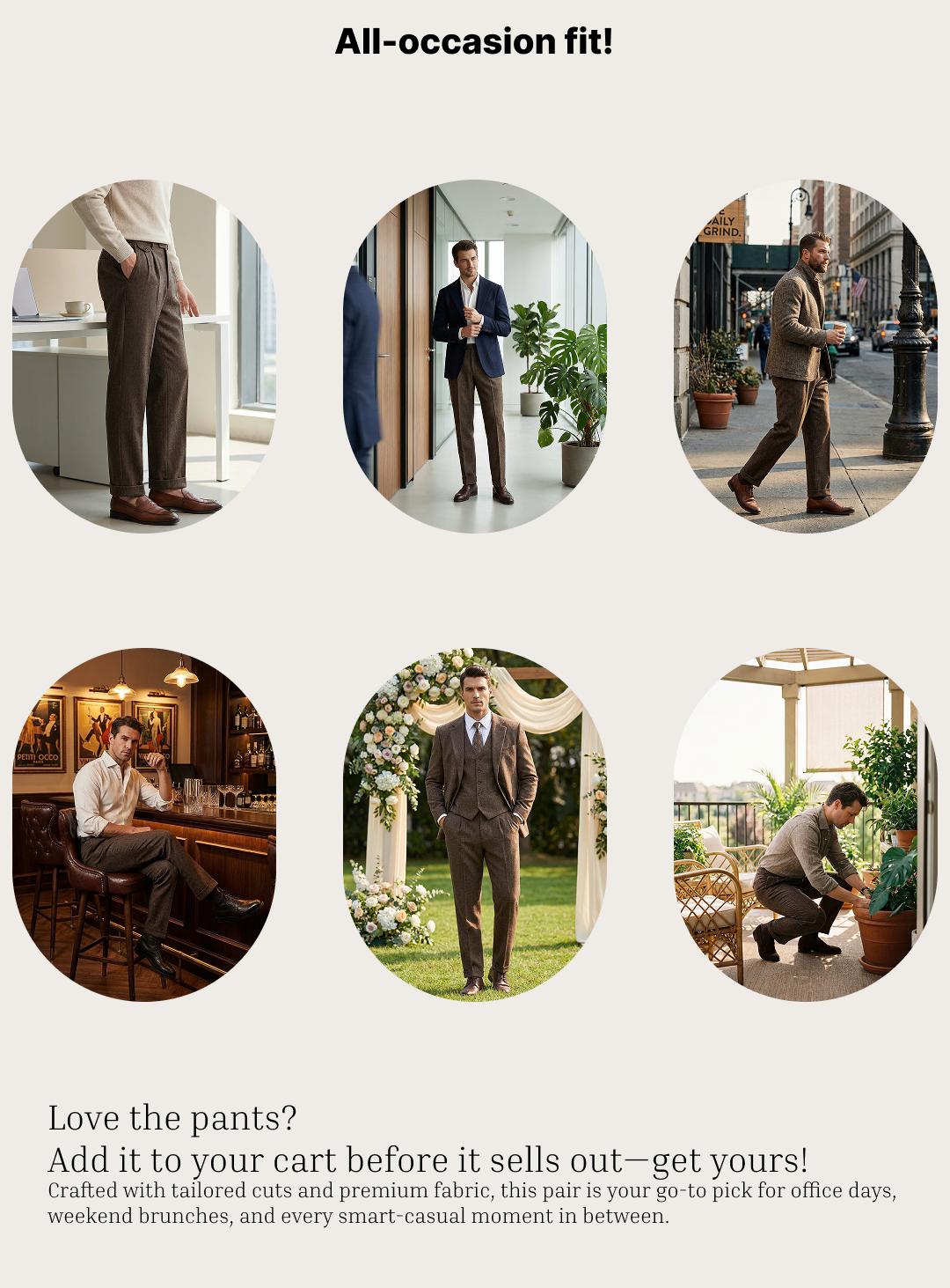 Men's Rtero Herringbone Tweed Polyester Blend Dress Pants: Elevate Formal & Smart-Casual Styles for Business, Weddings & Daily Polished Looks