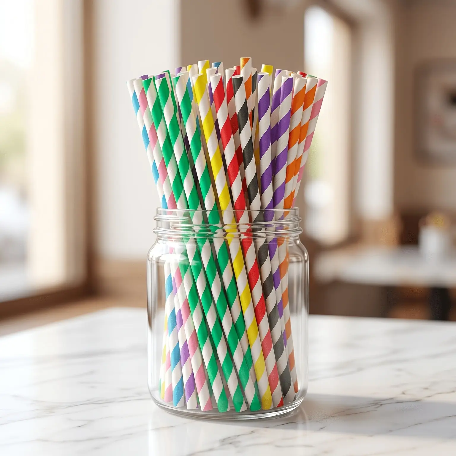 100Pcs Sturdy Non-Soft Striped Paper Straws, Macaron 7-Color Disposable Biodegradable Drinking Straws for Bubble Tea, Party, Picnic & Daily Beverage Drink Accessories