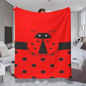 2D Flat Print (Non 3D) Ladybug Pattern Throw Blanket, Bold Red Black Color Scheme with Matching Dot Details, Multiple Specifications Available, Cozy Soft Cover for Lounging on Sofa, Napping at Desk or Relaxing in Bedroom