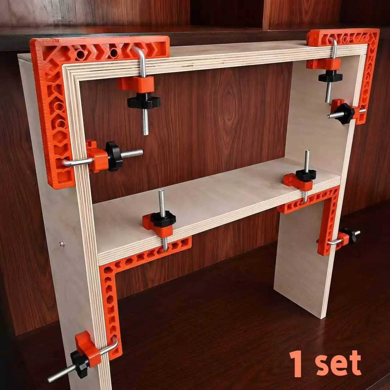 A set containing 7 accessories - 90-degree right-angle fixture - ABS material F-type fixture - precision angle clamp - Hardware - suitable for woodworking, picture frames, boxes, drawer assembly and other applications