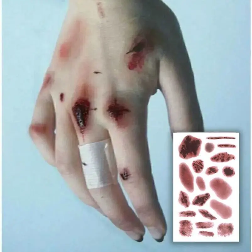Realistic Bloody Wound Temporary Tattoo Stickers With Bruise And Scar Patterns, Skin Safe Makeup Accessory For Halloween Cosplay, Bar Themed Parties And Horror Stage Makeup Looks