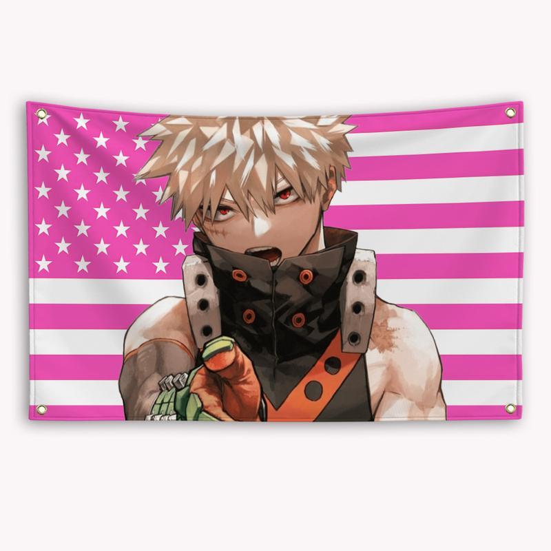 My Hero Academias Bakugou Katsuki American Flag Banner Tapestry Outdoor Decors Garage Decoration Funny Flags for Bedrooms Flaga