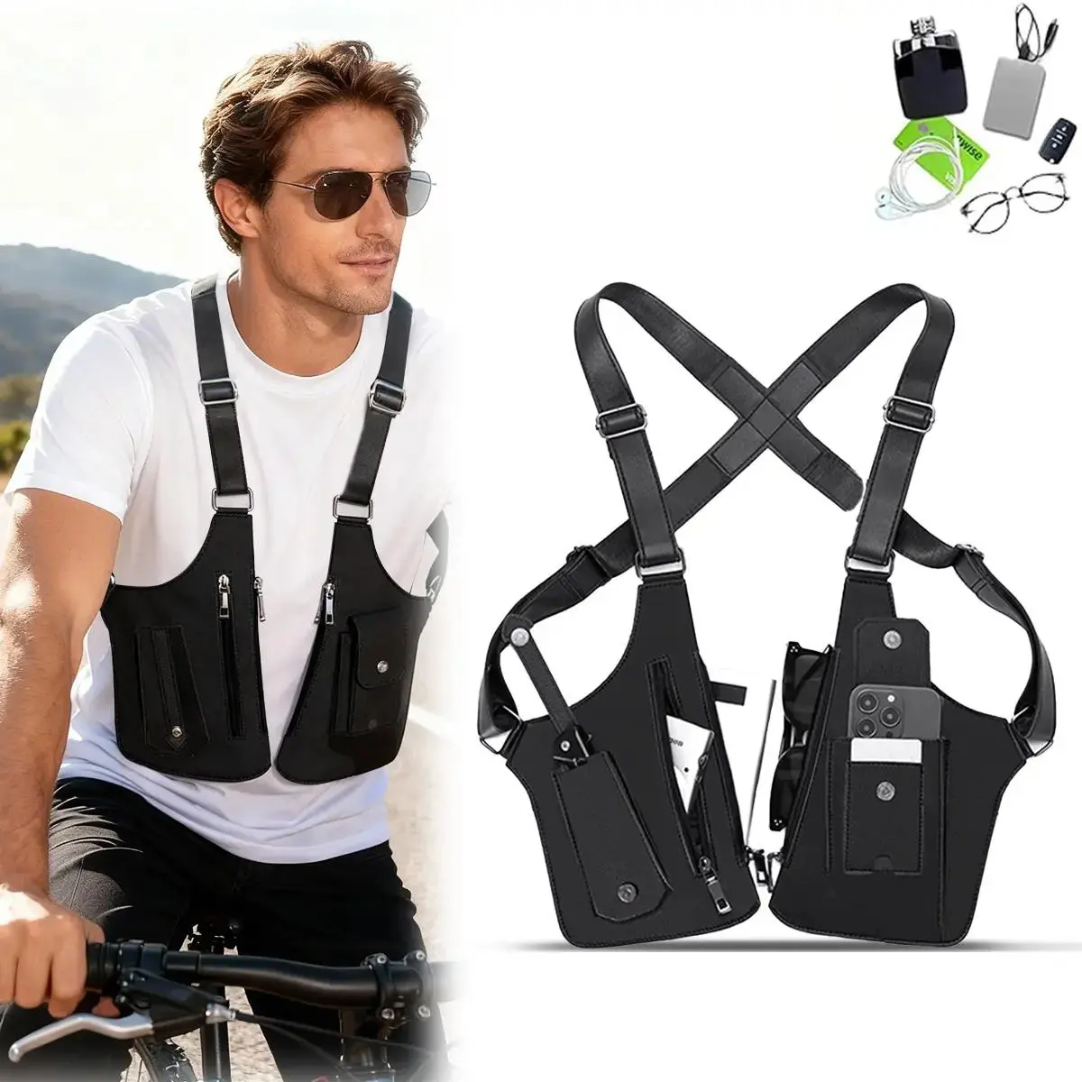 Men's Anti-Theft Underarm Sling Bag - Slim Tactical Shoulder Holster Wallet, Concealed Travel Chest Pouch for Outdoor Cycling