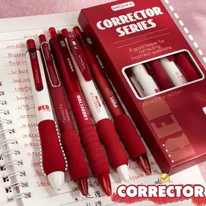 A Set of 5 Red Gel Pens, Featuring a 0. 5mm Press-Type Red Pen, Suitable for Grading Assignments, Marking Key Points, Corrections, And Fine Writing Tools for Back-to-.