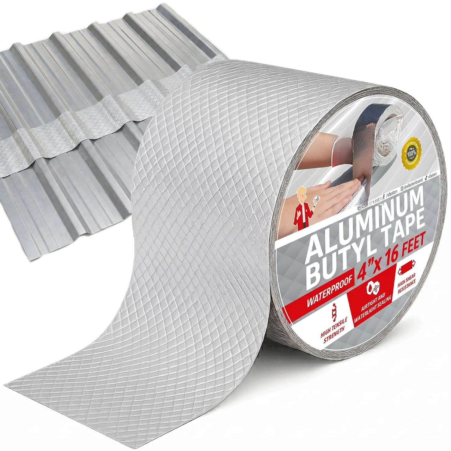 Super   Butyl Tape, 4-Inch x 16-Foot,  Foil Tape with Butyl Rubber Adhesive for Window and Metal Roof Flashing, Patching and Gutter Leak Repair
