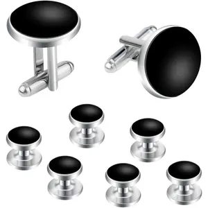 8 Pcs Tuxedo Buttons and Cufflinks Tuxedo Cufflinks and Studs Set Tuxedo Shirt Studs for Men Wedding Accessories Business Gift Tux Studs Classic Mens Cufflinks Shirts Cuff Links (Black & Silver)Gift.