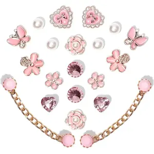 SOGLLQAM 18/20/22/24 pcs Bling DIY Shoe Decoration Charms – Plastic Butterfly, Flower, Rhinestones & Pearl Embellishments for Women's Party Favors Strap Slippers Footwear summerwins
