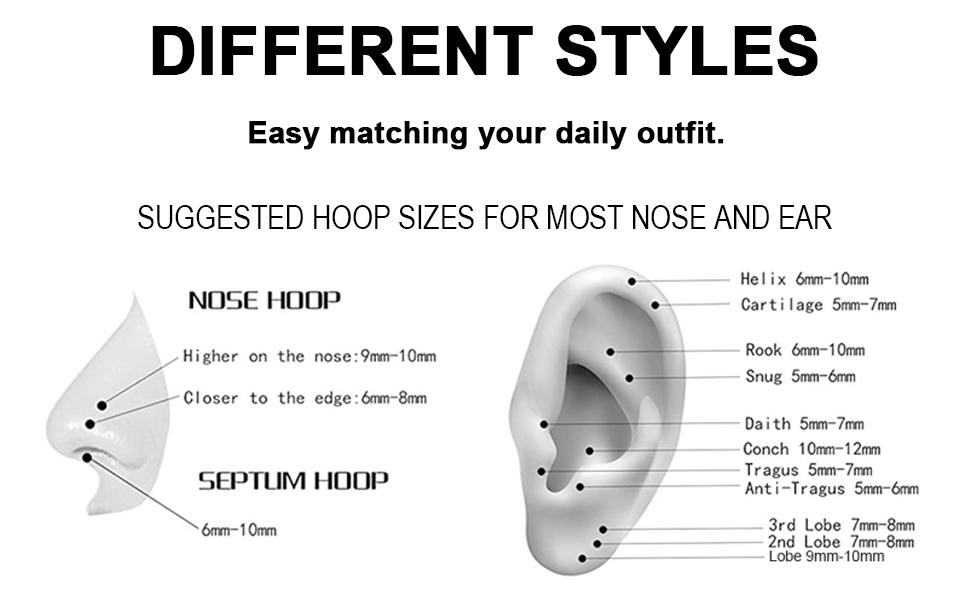 Nose Rings Hoop and Nose Studs Sets for Women Men,Hypoallergenic 316L Surgical Stainless Steel Hinged Clicker Segment Nose Rings Hoop Helix Cartilage Daith