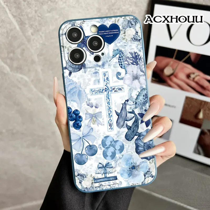 Stylish Soft Case for iPhone11/12/13/14/15/16/plus/promax/x/xs/xr/xsmax Case Ocean Faith Blue Cross Lightweight, Anti-Scratch, Perfect for Everyday Use