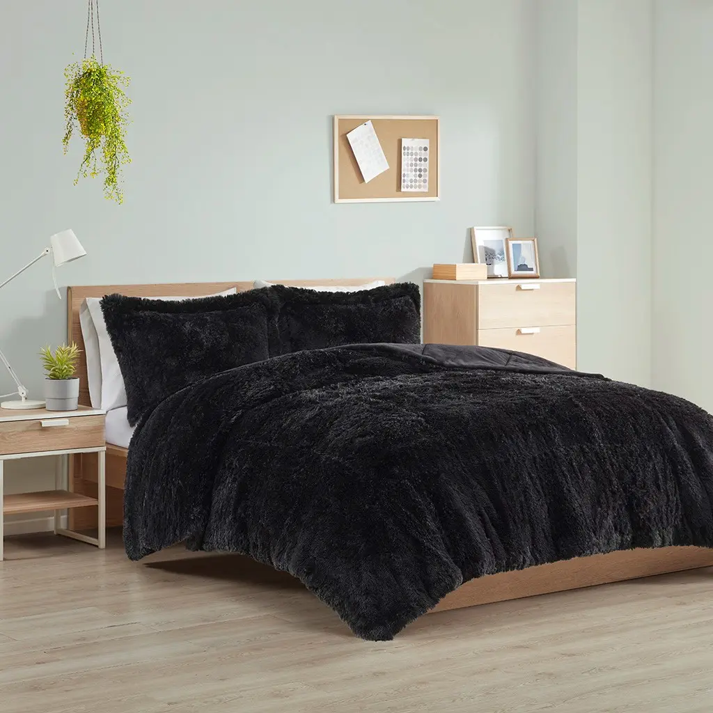 Nokaa Full/Queen Shaggy long-pile plush Comforter Mini Set, soft plush Bedding, Soft Fluffy Cozy Warm, Machine Washable, All Season, Bedroom Guest Room Dorm, 1 Comforter with Pillow Shams, Color Options, Home Furniture and Household Product