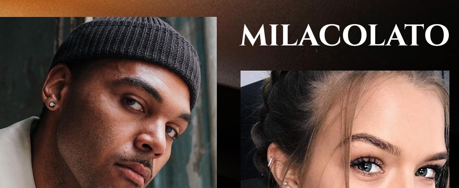 MILACOLATO G23 Titanium Threadless Flat Back Earrings-Hypoallergenic 6A Cubic Zirconia Earrings Studs for Men-Trendy 20G Flatback Push Pin Cartilage Earring for Helix Tragus Piercing