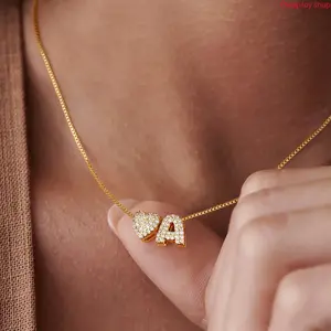 2026 Tiny Heart Initial Necklace Gold A-Z Letter Pendant Dainty Heart Name Necklace Personalized Initial Tag Pendant Hypoallergenic 14K Golden Plated Gift for Women and Girls Goldplated Birthday Gift Mother's Day Gift summerwins,summerwins