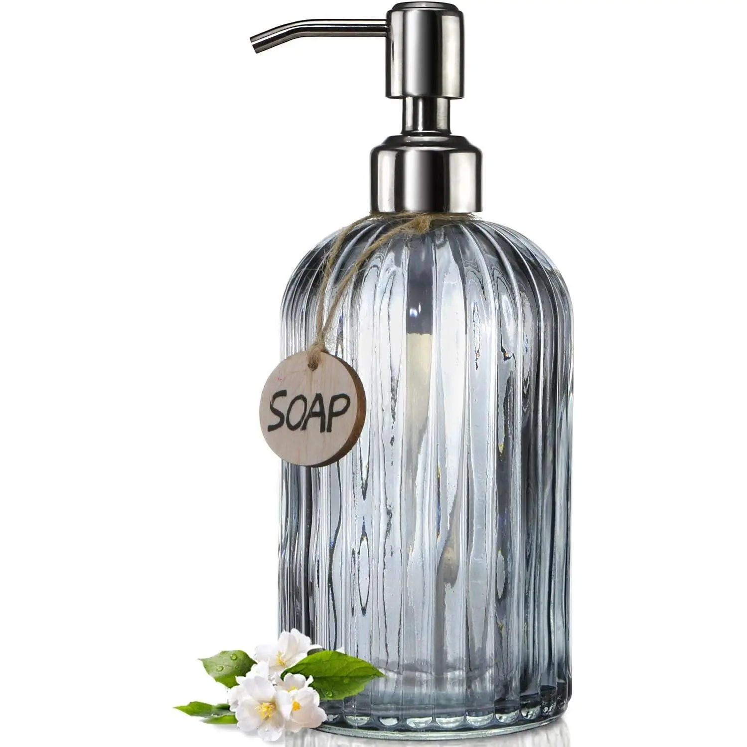18 Oz Kitchen Soap Dispenser with 304 Rust Proof Stainless Steel Pump | Refillable Liquid Soap Dispenser for Bathroom, Kitchen, Hand Soap, Dish Soap (Clear Grey)