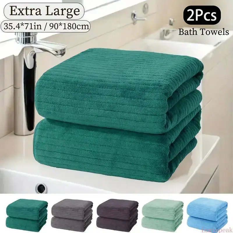 Extra Large Sized Two-piece Bath Towel Set, Soft Functional Shower Cloths With Various Color Selections, Practical Household Supplies For Daily Home Bathing Demands