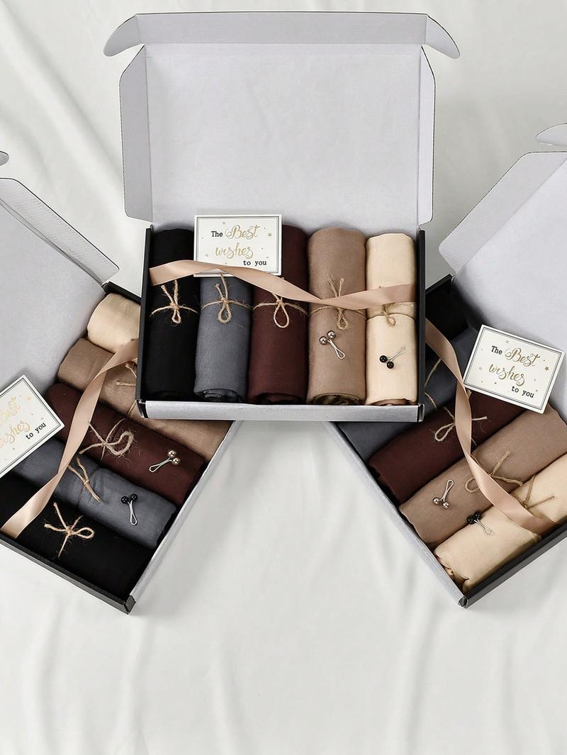Set of 5 Chiffon Scarves, Modest Hijab and 2 Hair Clips, Matching Colors & Patterns, Perfect for Ramadan & Daily Wear, Includes Gift Packaging
