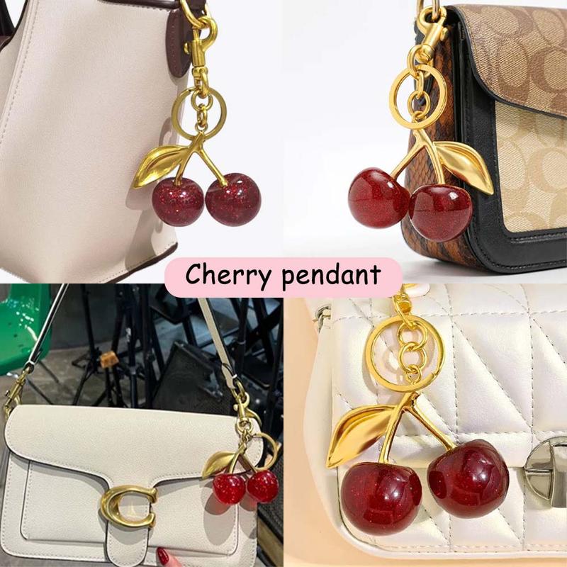 1pc Cherry Keychain, Bright Cherry Bag Charms, Sparkly Bag Charm, Keychain and Clip - Glittering Resin&Metal Accents, Fit for Bags&Wallets