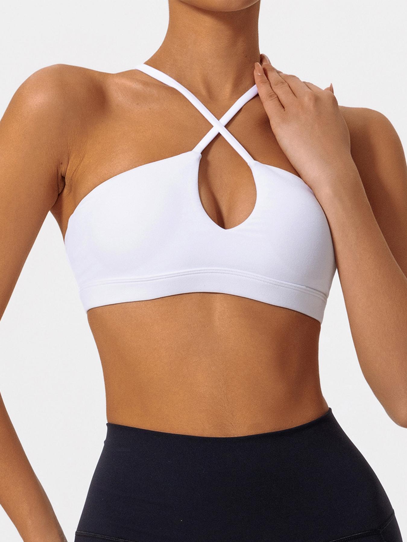 Women's Solid Color Criss Cross Athletic Fitted Sports Bra, High Stretch Breathable Comfortable Quick Drying Adjustable Spaghetti Strap Backless Wireless Sports Bra, Ladies Sportswear for Indoor Outdoor Wear