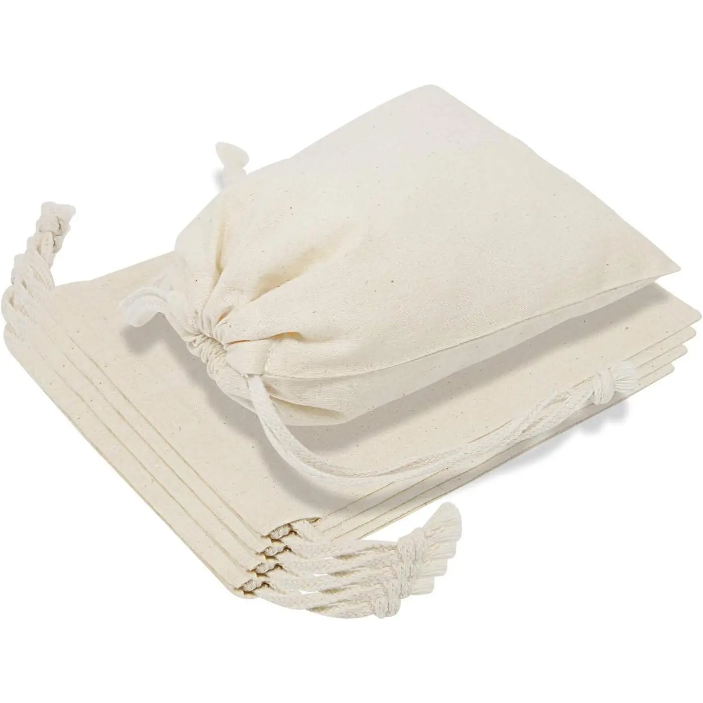 12-Pack 6” x 8” Reusable Produce Bags, Muslin Bags with Drawstrings for Shopping & Storage, 100% Natural Cotton Bags, Washable, Biodegradable, Food Safe