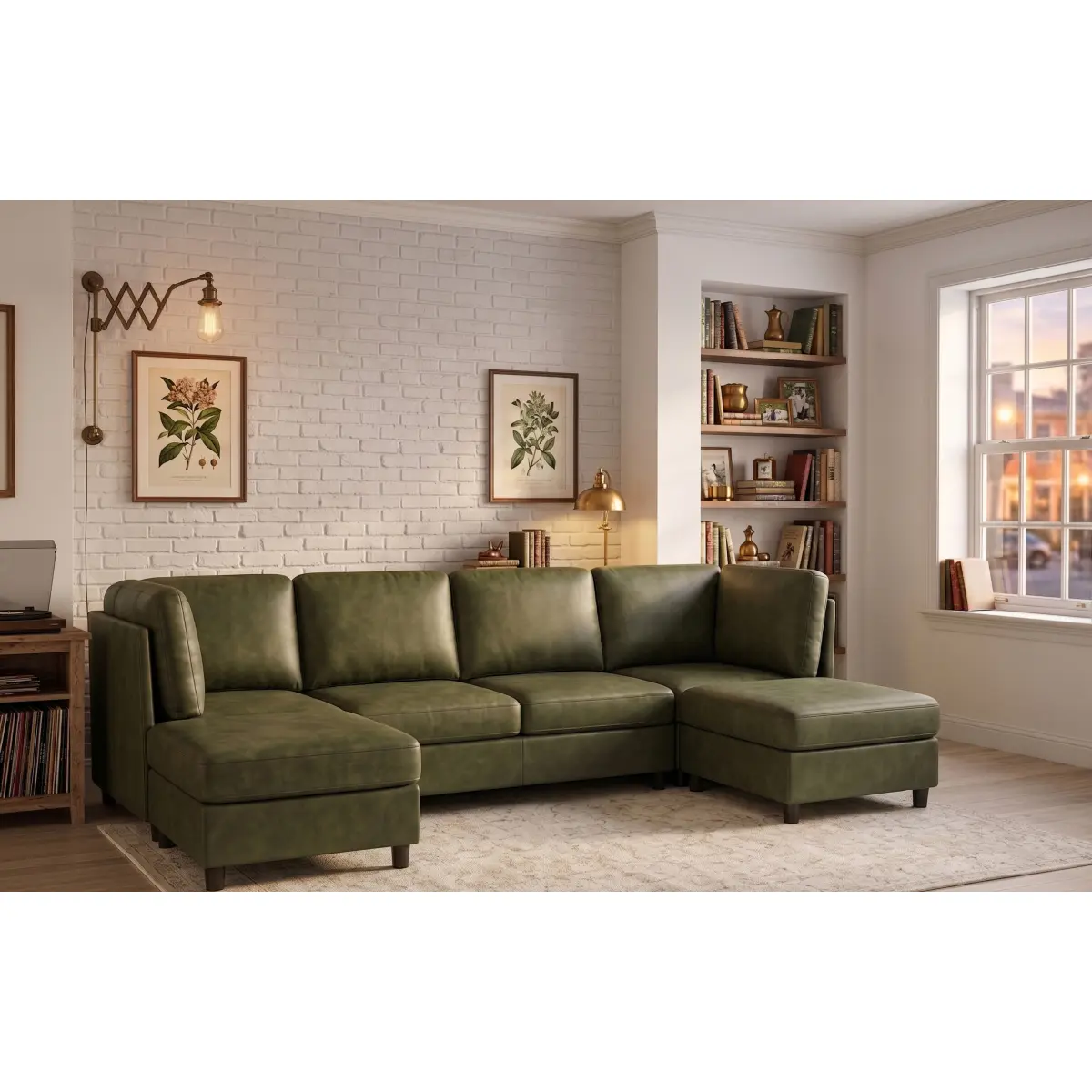 6-Seat Durable PU Leather Modular Sectional Sofa - Indoor Furniture with Removable Cushions, Custom Configuration, 124.00 in. x 62.00 in. x 34.00 in., 30x29x4.5in Cushion Size, 234 lbs, Assembly Required
