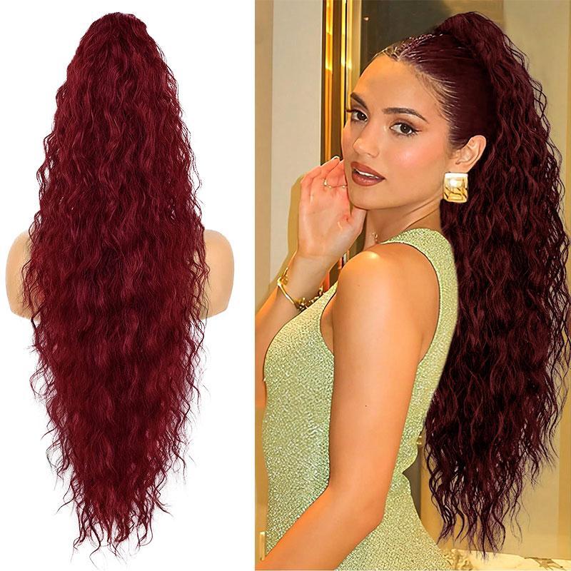 32 Inch Curly Wave Ponytail for Women Long Water Wave Claw Fake Tail Extensions Natural Looking Synthetic Black Fluffy Curly Ponytail Hairpiece for Daily Party Use