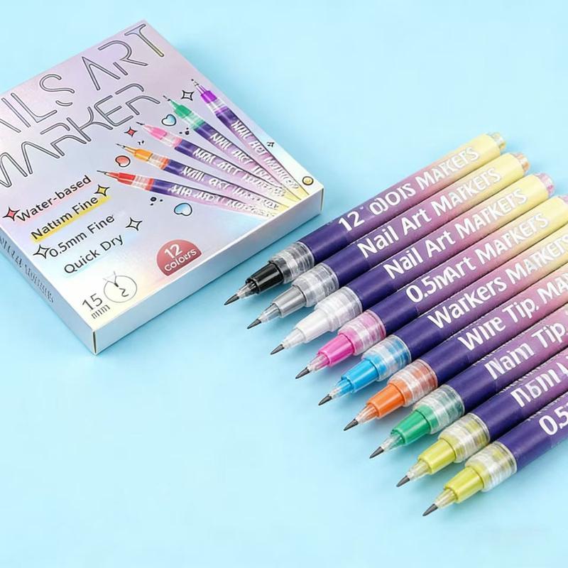 12-Color Nail Art Pen Set - Quick-Drying Acrylic Markers with 0.5mm Ultra-Fine Tip for Precision Line Work & Detailed Nail Art - Highly Pigmented DIY Manicure Kit for Creating 3D Doodles, Flowers & Abstract Designs 12-Color Nail Art Pen Set - Quick-Drying Acrylic Markers with 0.5mm Ultra-Fine Tip for Precision Line Work & Detailed Nail Art - Highly Pigmented DIY Manicure Kit for Creating 3D Doodles, Flowers & Abstract Designs