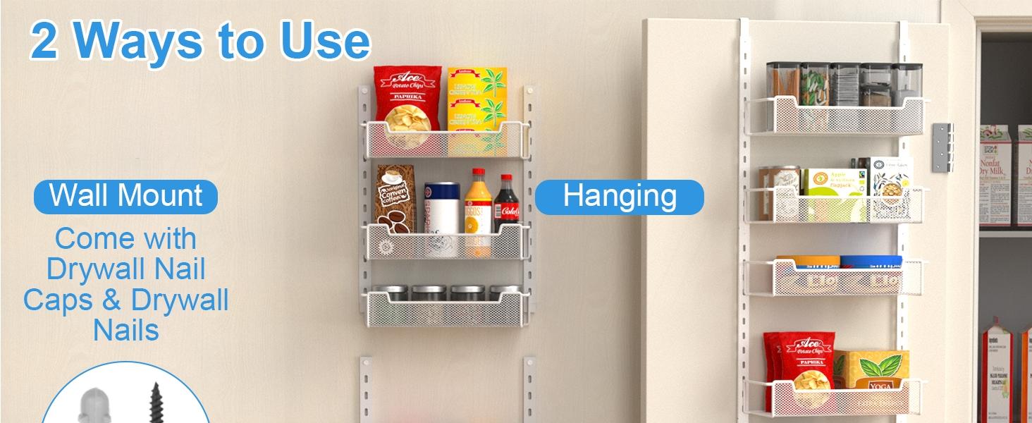 12.3" W Narrow Over the Door Pantry Organizer, 6-Tier Over the Door Organizer with Adjustable Basket, Pantry Door Organization for Pantry Kitchen Storage Room Spice Rack, White : Home & Kitchen