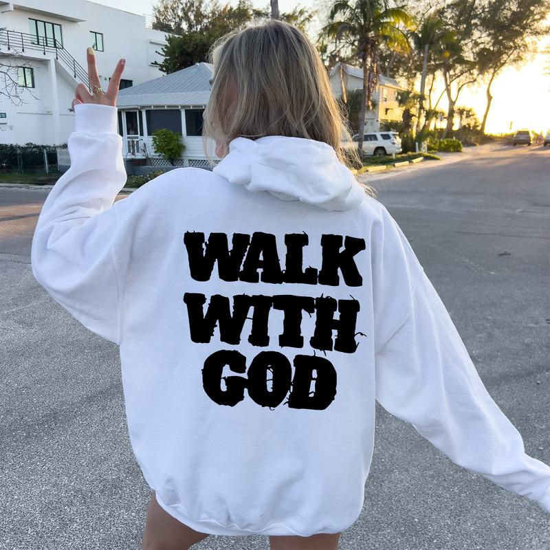 Walk With God Christian Hoodie & T-shirt for Men and Women, Faith-Based Streetwear Pullover, Bold Bible Quote Design, Religious Graphic Hoodies, Unisex Spiritual Clothing