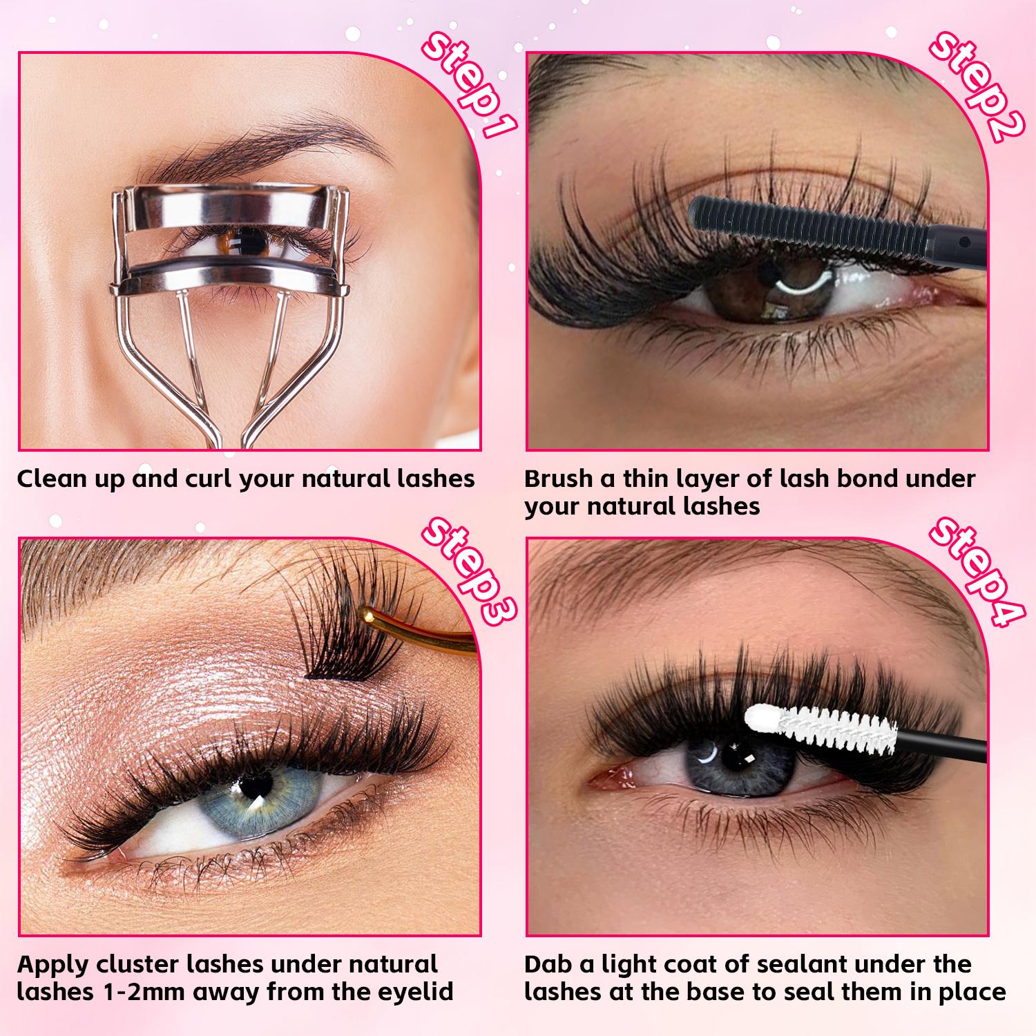 Eyelash Extensions Kit, 1 Set Mixed Length Diy Eyelash Kit, Style False Eyelashes with Tweezers & Eyelash Bond Glue & Remover Eyelash Enhancing Tool, Professional Eye Enhancement Tools, Cosmetic, Makeup, Lash Clusters, Baby Pink Comprehensive Kit