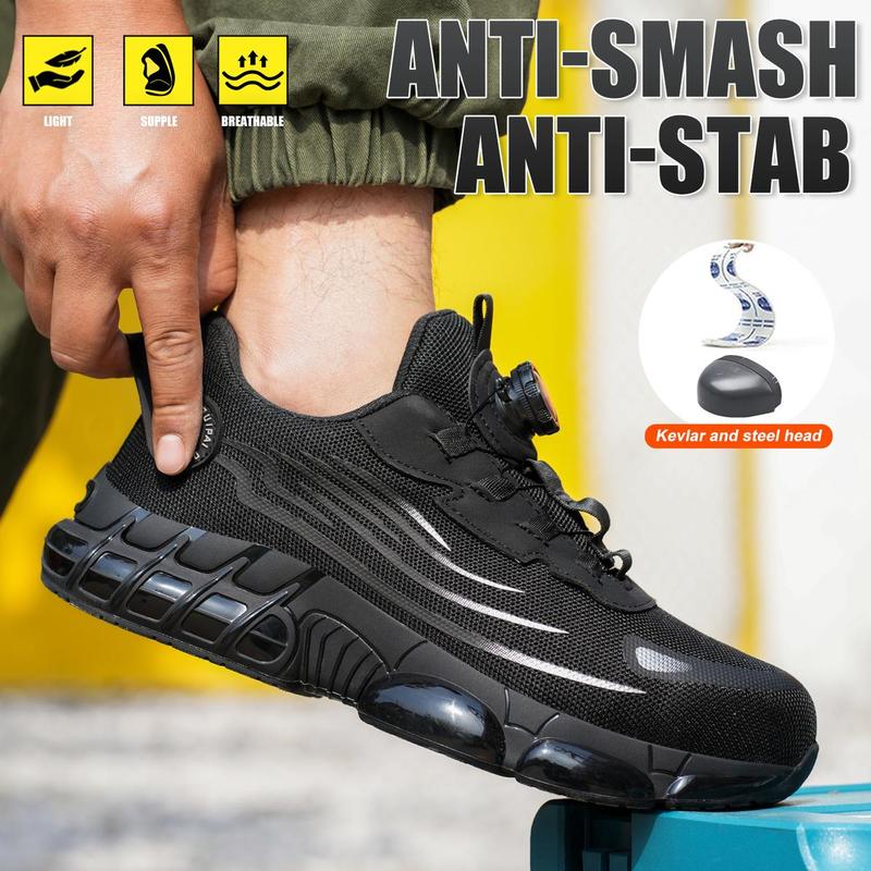 Men's Steel Toe Safety Shoes Puncture Proof Smash Proof Swivel Button Grey Mesh Work Boots for Outdoor Construction Dustproof Durable Non-Slip Outsole