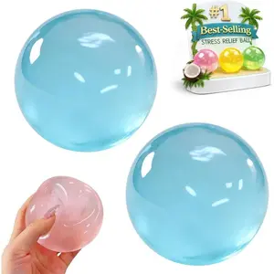 Handmade Coconut Oil Squeeze Ball Stress Relief Squishy Soft Malleable Texture Bubble Fidget Slow Rise Clear Jelly Crunchy Scented DIY Moldable Portable Sensory Toy Relaxing Squeezing(Blue)