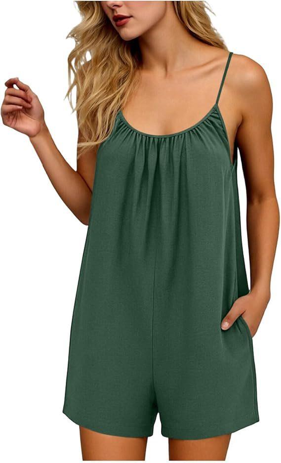 2026 New Women's One-Piece Pants Casual Sleeveless Tank Top Short Skirt Overalls with Narrow Straps and Pockets