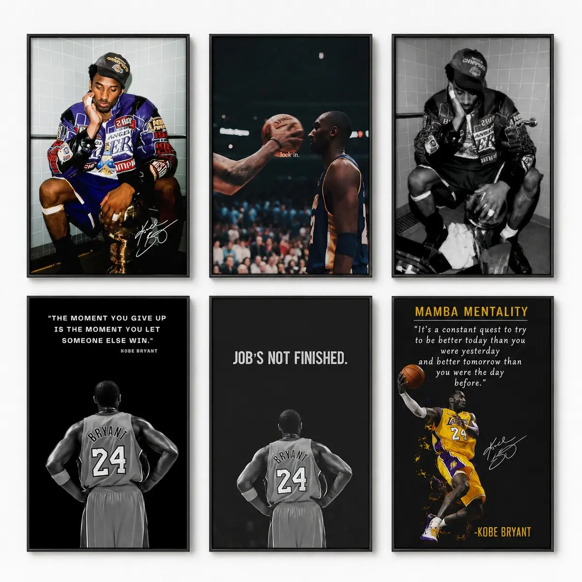 Kobe Bryant Canvas Wall Art, Mamba Mentality Inspirational Quote Poster, Black and White Basketball Decor, Motivational Print, Gym Man Cave Sports Room Art, Basketball Fan Gift