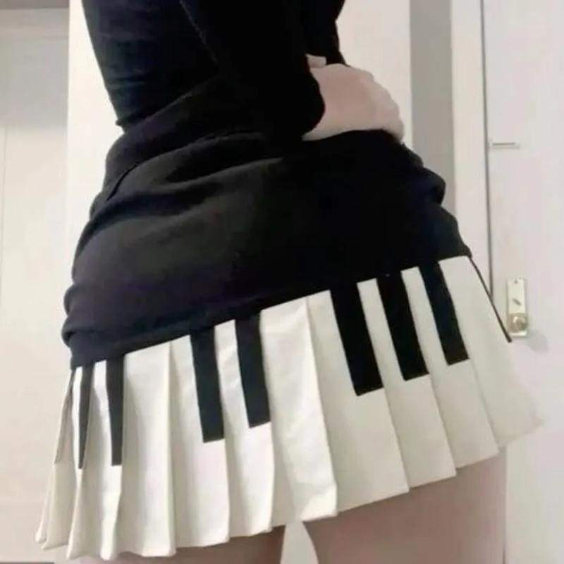 Spring Black White Spliced Women Short Skirt 2025 Y2k Slim Design Harajuku Mini Skirt Female Empire Korea Style Chic Piano Skirt