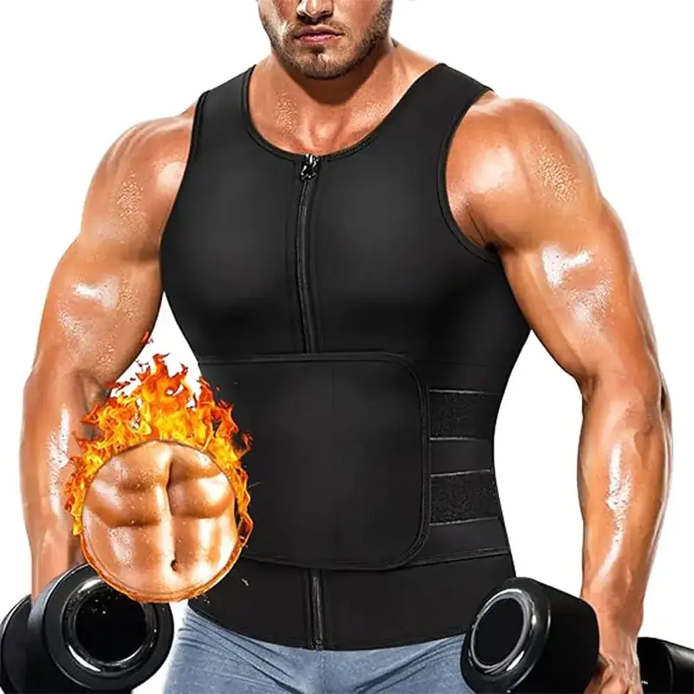 Men Neoprene Compression Tank Top with Adjustable Waist Strap, Breathable Athletic Sleeveless Shirt for Gym Training Running Workout Activities