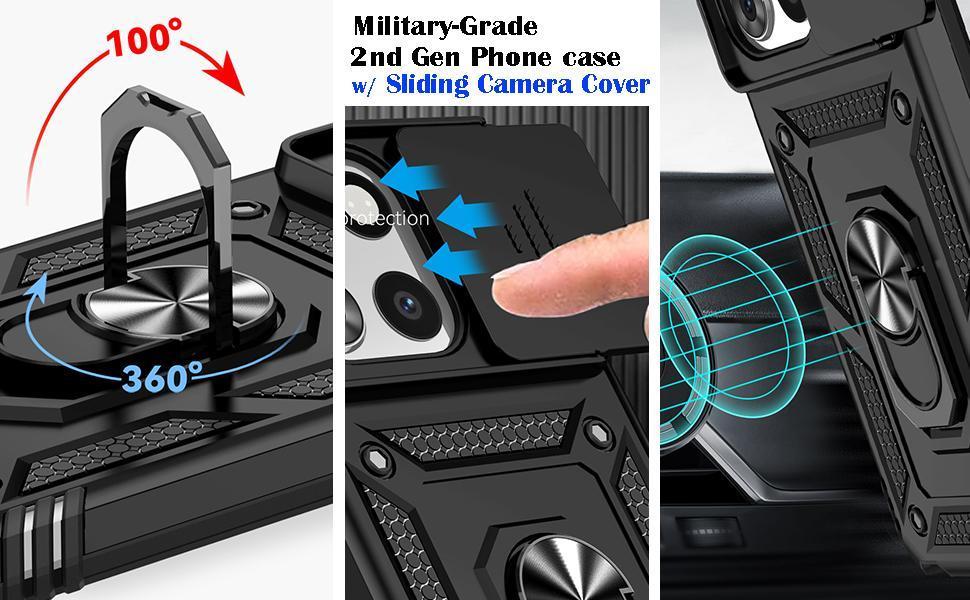 for Motorola Moto G Stylus 2025 Case with Slide Camera Cover HD Screen Protector [Military Grade 16ft. Drop Tested] Magnetic Ring Holder Kickstand Protective Phone Case for Moto G Stylus 2025, Black