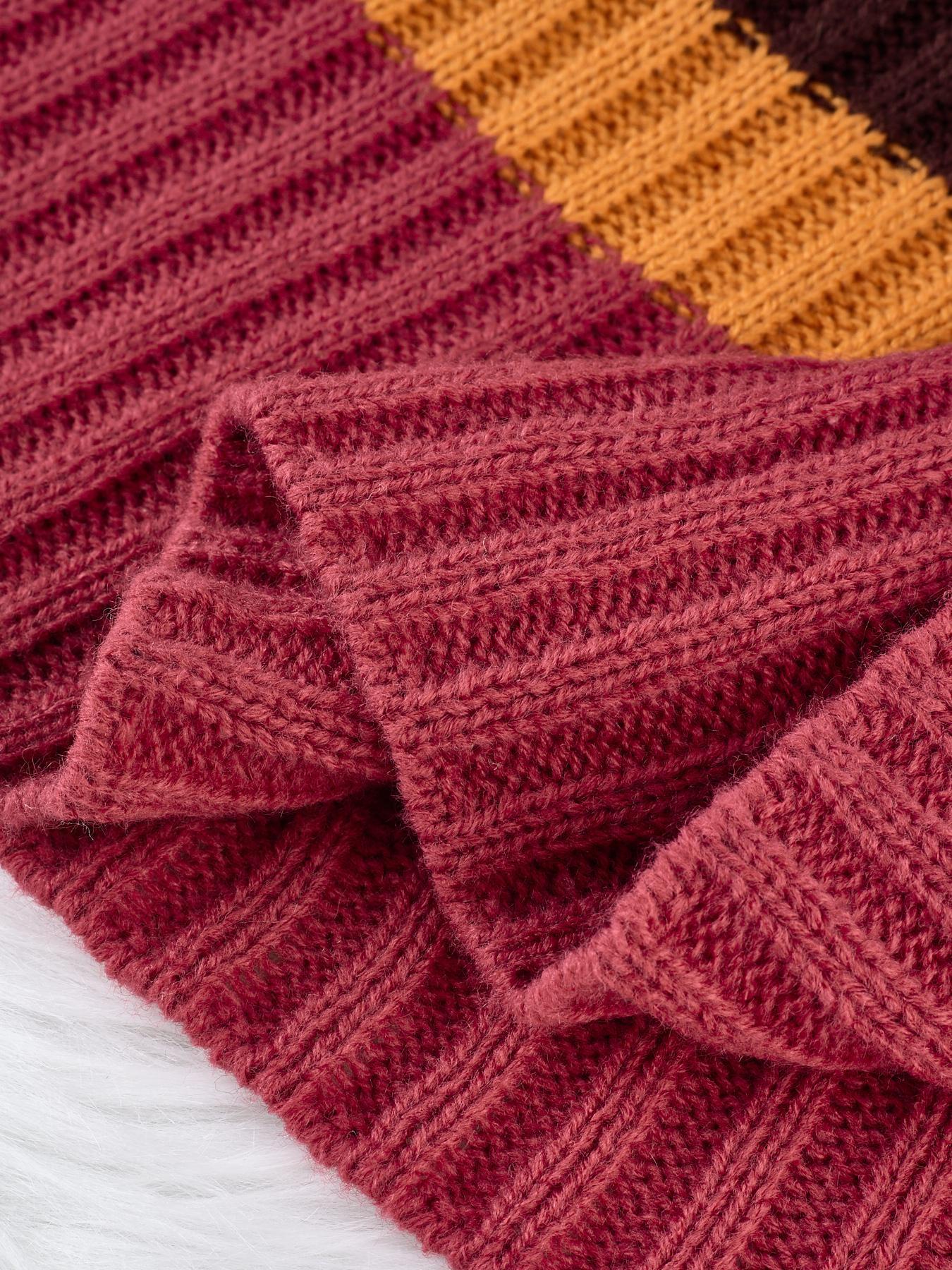 Elegant Women's Colorblock Knit Dress, High Neck Long Sleeve Mermaid Dress, Worn Alone or Layered, Fashion Fall & Winter Clothes