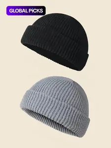 Men's Solid Color Knit Beanie Hat, Casual Street Soft Comfortable Beanie Cap for Fall & Winter, Fashion Accessories for Daily Wear, Knitted Hat