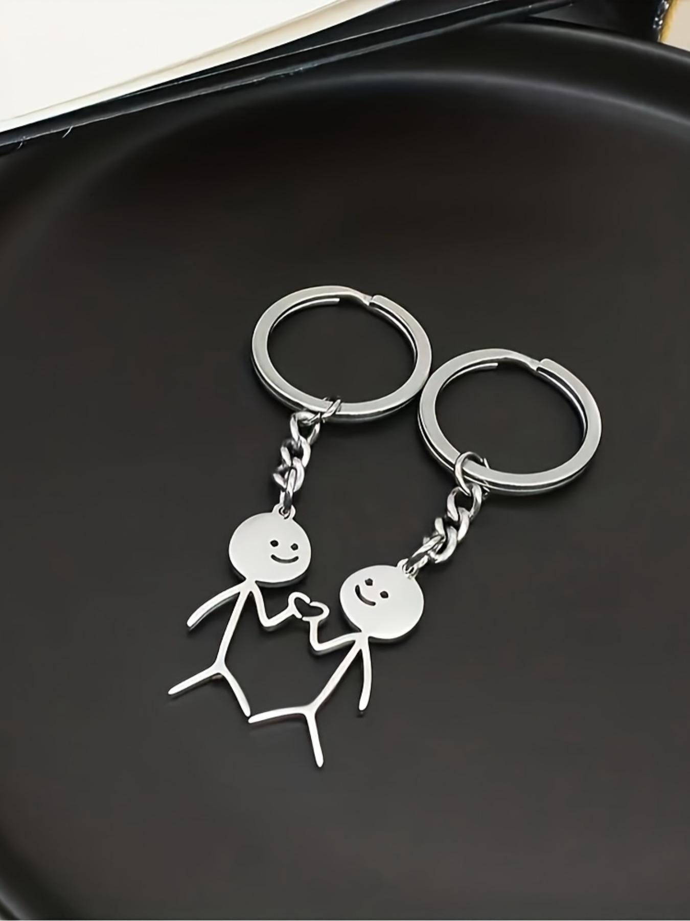 Cute Cartoon Stickman Design Heart Keychain, Fashionable Stainless Steel Keychain for Women & Men, Trendy All-match Keychain for Birthday Gift