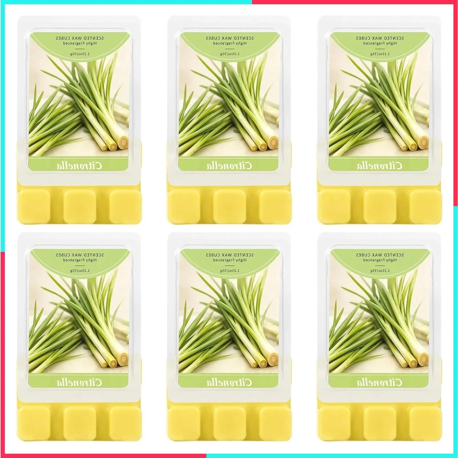 Citronella Soy Wax Melts, Summer Lemongrass Scented Wax Cubes, 6 Packs