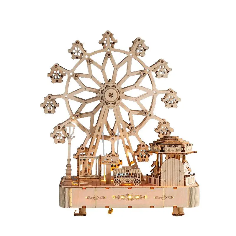 3D Wooden Puzzle Toy Music Ferris Wheel, Kids DIY Educational Creative Model, Festival Decorative Ornament, Adult Gift