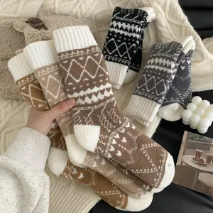 5 Pairs Women's Fair Isle Winter Warm Socks,  Vintage Nordic Pattern Cozy Thermal Socks for Home Casual Daily Wear