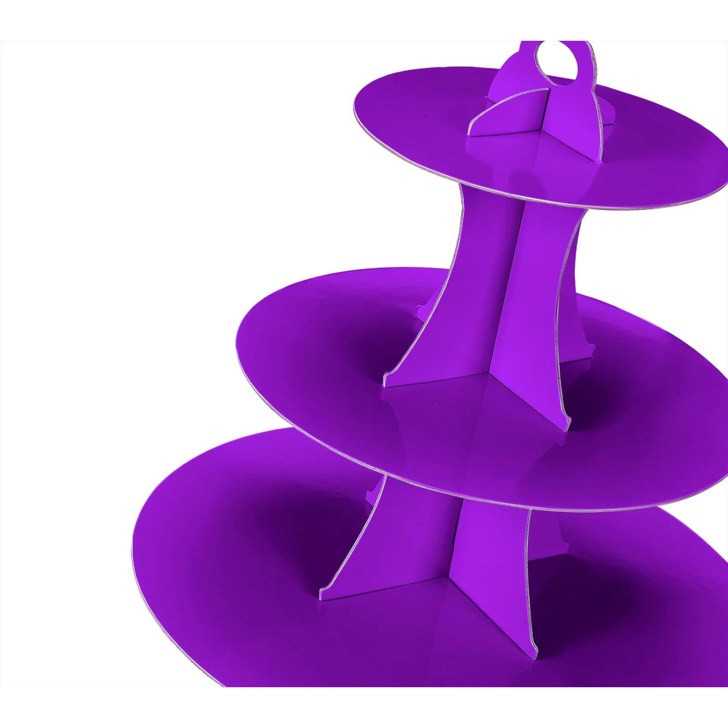 2 count 3-Tier Cupcake Stand, Cake Stand holder, Tiered DIY Cupcake Stand Tower for Dessert Table Displays, Birthday Theme Party Favors Decoration, Floral  Party, 12" W x 12.8" H, Purple